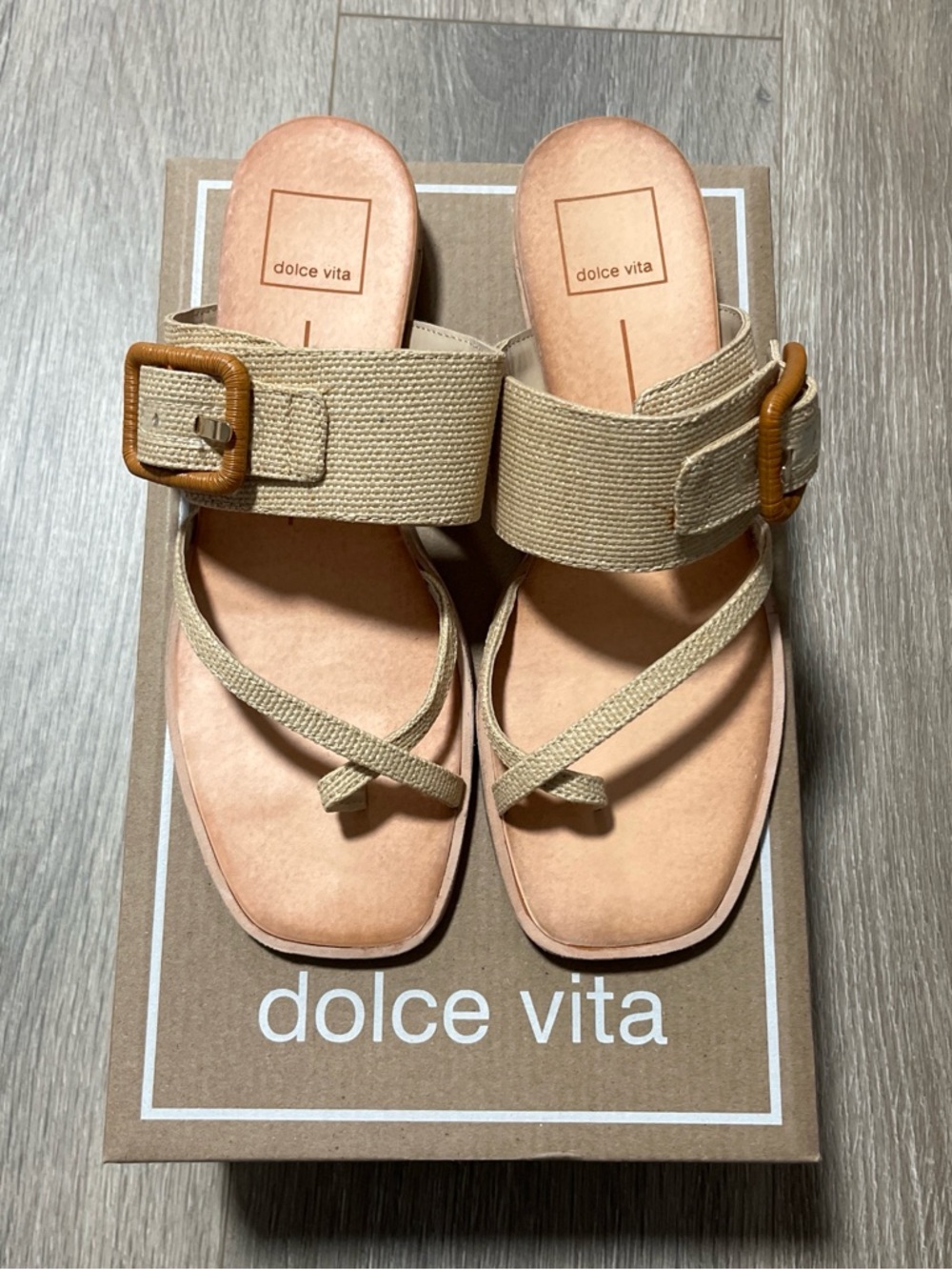 Dolce Vita Beige Buckle Slide Sandals